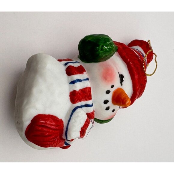 Vintage Light Up Snowman Christmas Tree Ornament Ear Muffs Scarf Ceramic - Picture 6 of 7